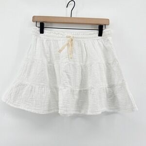 Aerie White Gauze Tiered Mini Skit Drawstring Women's Size Medium‎ Flirty Beach